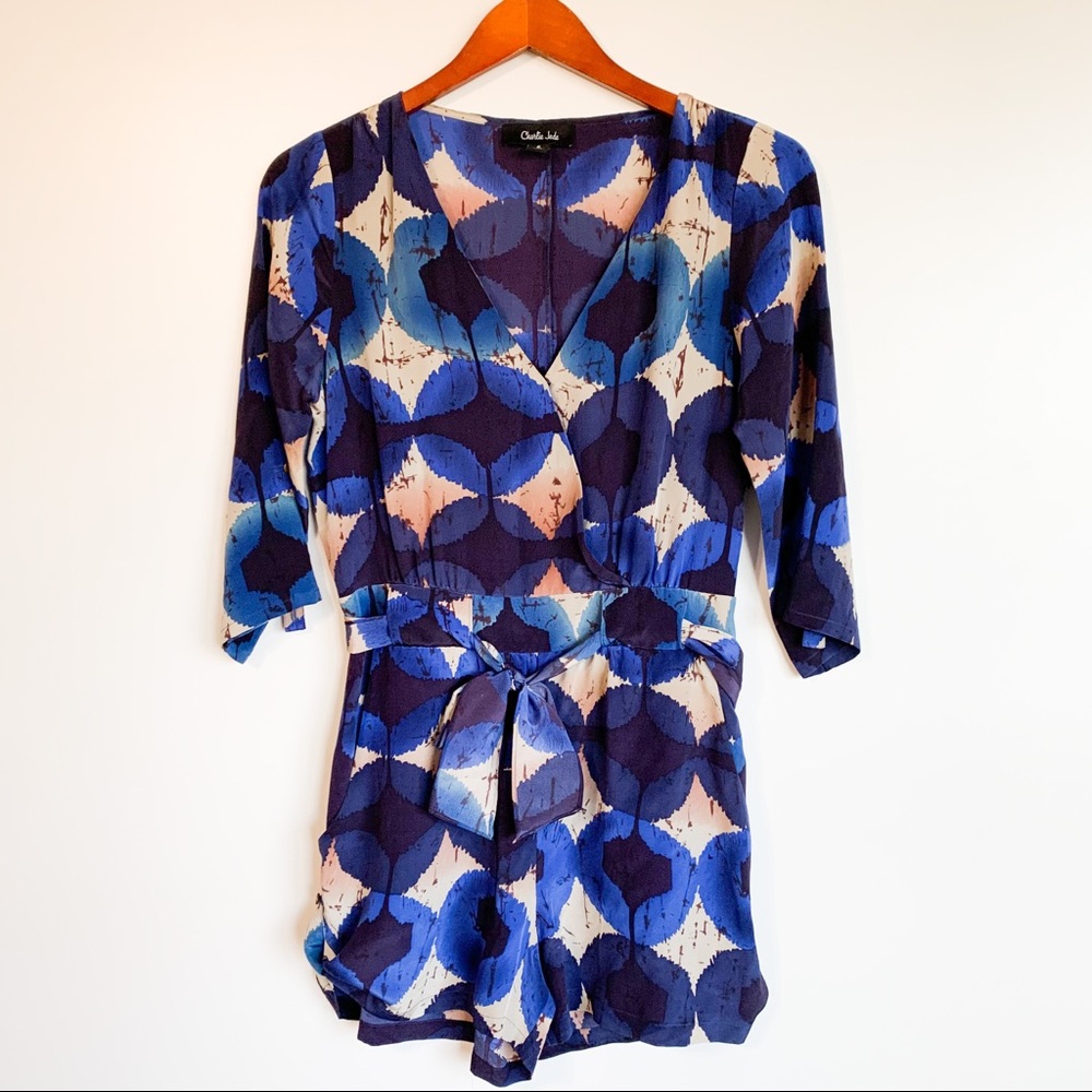 Charlie Jade Blue and Cream Patterned Jumpsuit